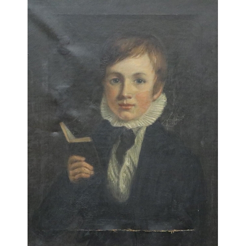 2005 - Late 18th century oil on canvas portrait, schoolboy, in a later frame, unsigned, for restoration, im... 