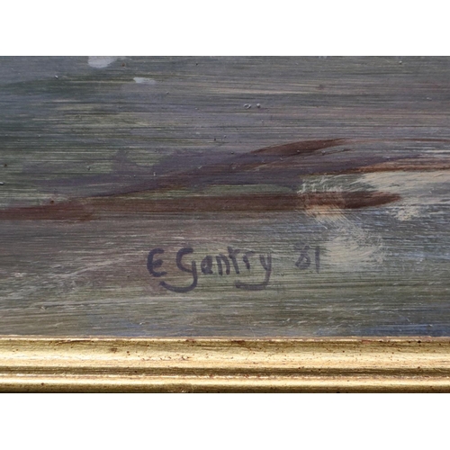 2006 - Edward Gentry (b.1943): oil on board, 'Barges Laid Up', dated '81, image 79 x 53cm, overall 92 x 67c... 