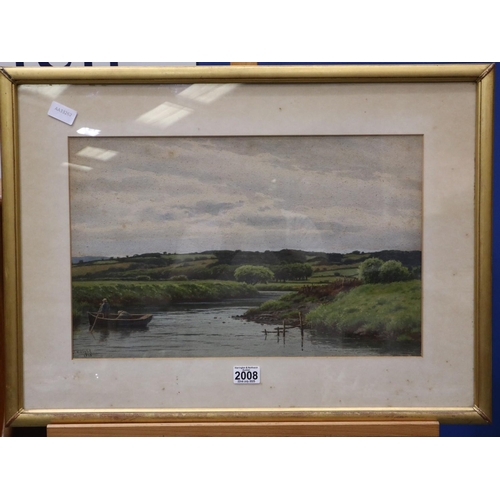 2008 - Joseph Knight (1837-1909): watercolour, meandering river with rowing boat, dated 1878, image 50 x 32... 