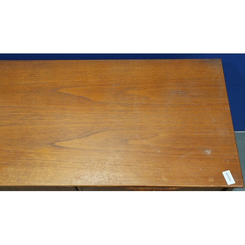 2019 - Jentique Scandinavian style teak asymmetric sideboard, having drop-front and hinged cupboard doors b... 