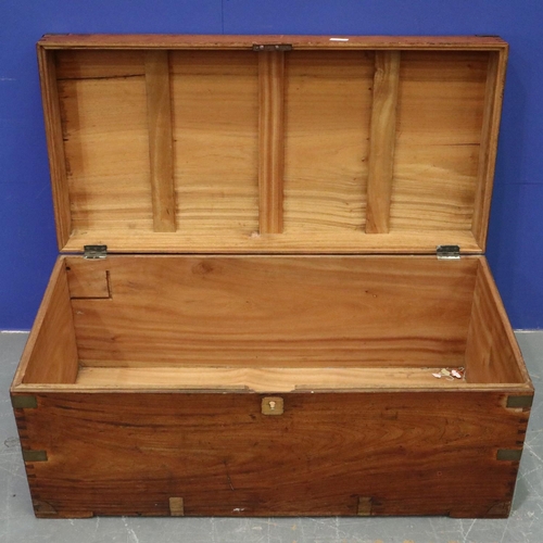 2034 - 19th century teak campaign style travelling chest, with brass corners and cartouche, for restoration... 