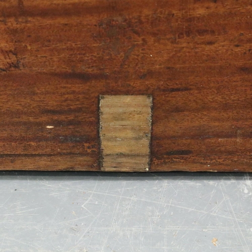 2034 - 19th century teak campaign style travelling chest, with brass corners and cartouche, for restoration... 