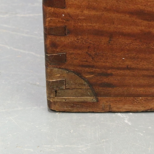 2034 - 19th century teak campaign style travelling chest, with brass corners and cartouche, for restoration... 