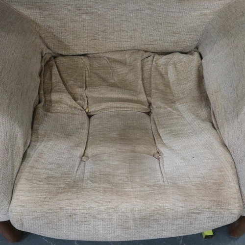 2044 - Ercol Wychwood suite of lounge furniture, elm framed with textured cream upholstery, comprising two-... 