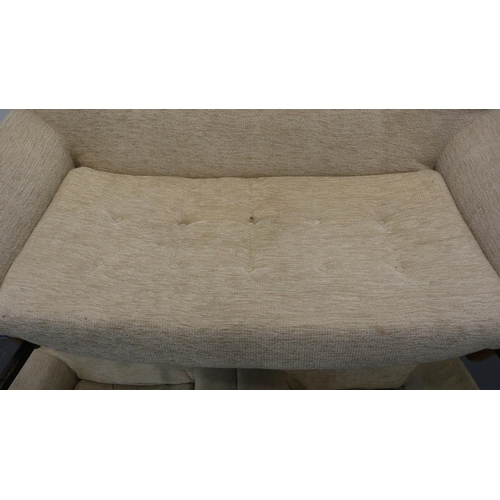 2044 - Ercol Wychwood suite of lounge furniture, elm framed with textured cream upholstery, comprising two-... 