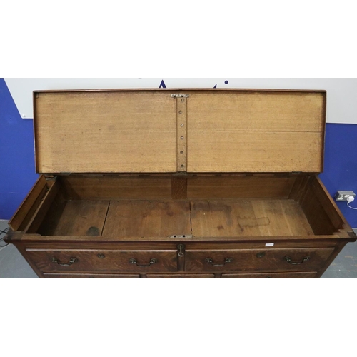 2045 - Early 19th century crossbanded oak Lancashire mule chest, 170 x 55 x 108cm. Not available for in-hou... 