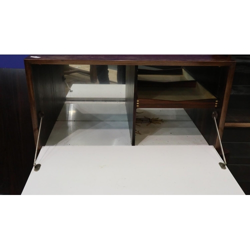 2055 - Mid-20th century modular wall mounting units, including a chest of three drawers, drop-front drinks ... 