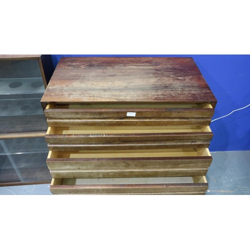 2055 - Mid-20th century modular wall mounting units, including a chest of three drawers, drop-front drinks ... 