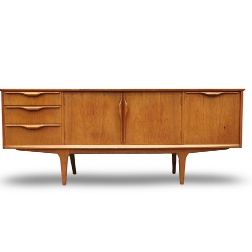 2019 - Jentique Scandinavian style teak asymmetric sideboard, having drop-front and hinged cupboard doors b... 