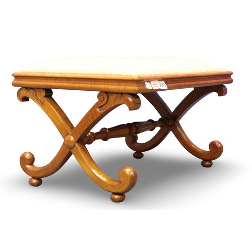 2043 - X-frame stool with upholstered top, 65 x 50 x 40cmH. Not available for in-house P&P