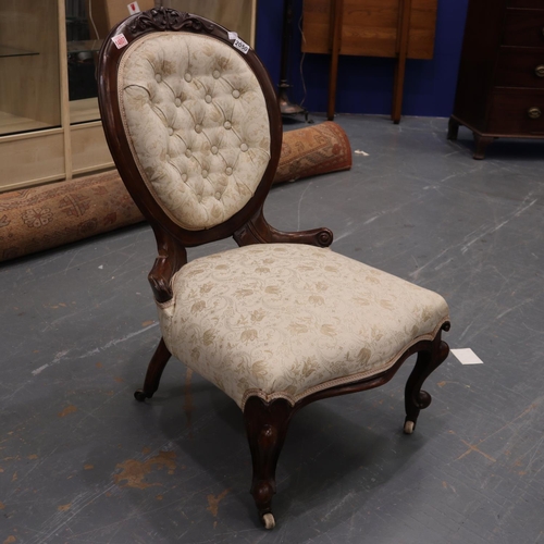 2050 - Victorian carved walnut upholstered parlour chair. Not available for in-house P&P