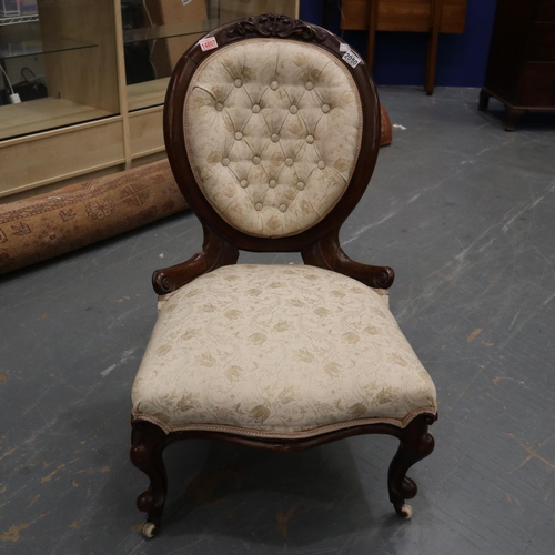 2050 - Victorian carved walnut upholstered parlour chair. Not available for in-house P&P