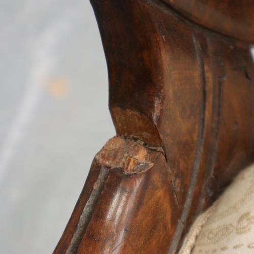 2050 - Victorian carved walnut upholstered parlour chair. Not available for in-house P&P