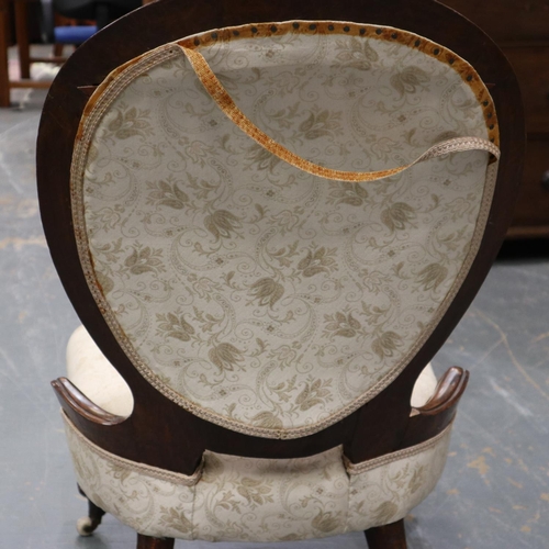 2050 - Victorian carved walnut upholstered parlour chair. Not available for in-house P&P
