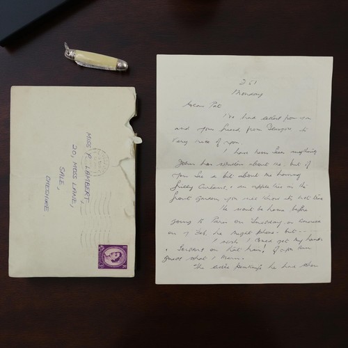 287 - John Lennon's childhood penknife, contained within a handwritten letter from Mimi Smith, John Lennon...
