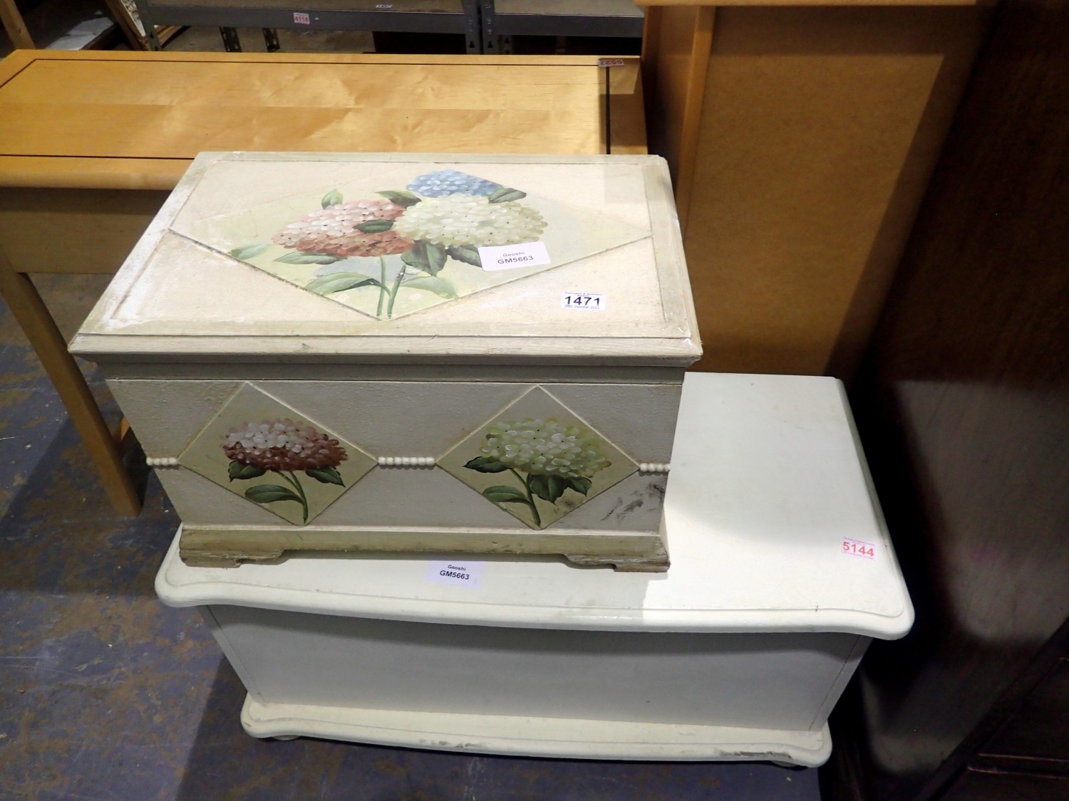 Two blanket boxes to include a floral pattern example. Not available ...
