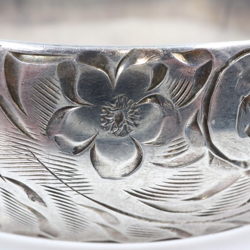 103 - 1970s hallmarked silver engraved bangle, D: 60 mm. UK P&P Group 1 (£18+VAT for the first lot and £2+... 