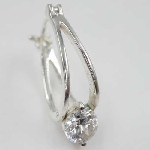 57 - Silver stone set hoop earrings. UK P&P Group 0 (£7+VAT for the first lot and £1+VAT for subsequent l... 
