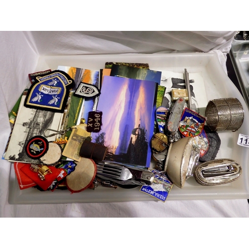 1142 - Mixed collectables including lighters, penknives and postcards. Not available for in-house P&P