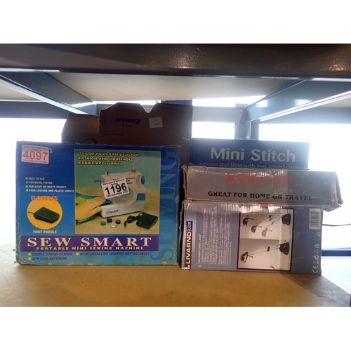 1196 - Mixed electricals, including two sewing machines. Not available for in-house P&P