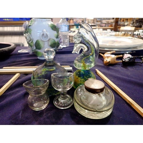 1213 - Small selection of collectable glass, including two Mdina paperweights, two vintage eyebath's and an... 