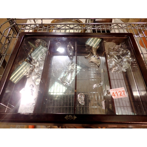1268 - Glass fronted display cabinet containing Swarovski. Not available for in-house P&P