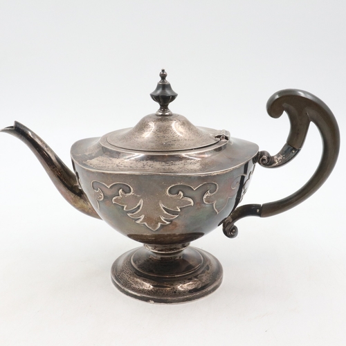 186 - Walker & Hall hallmarked silver teapot with unusual design in relief, L: 27 cm, 731g. UK P&P Group 2... 