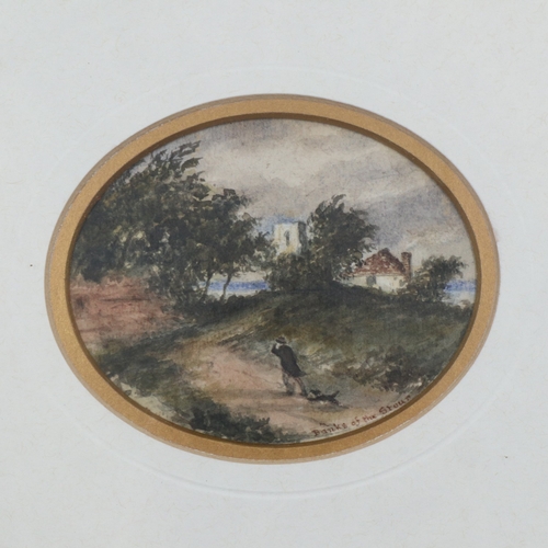 399 - Framed miniature watercolour, J. Pulman 1835-1898, L: 24 cm. UK P&P Group 2 (£24+VAT for the first l... 