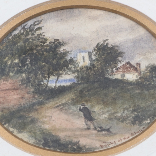 399 - Framed miniature watercolour, J. Pulman 1835-1898, L: 24 cm. UK P&P Group 2 (£24+VAT for the first l... 