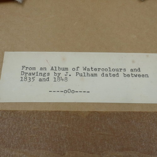 399 - Framed miniature watercolour, J. Pulman 1835-1898, L: 24 cm. UK P&P Group 2 (£24+VAT for the first l... 