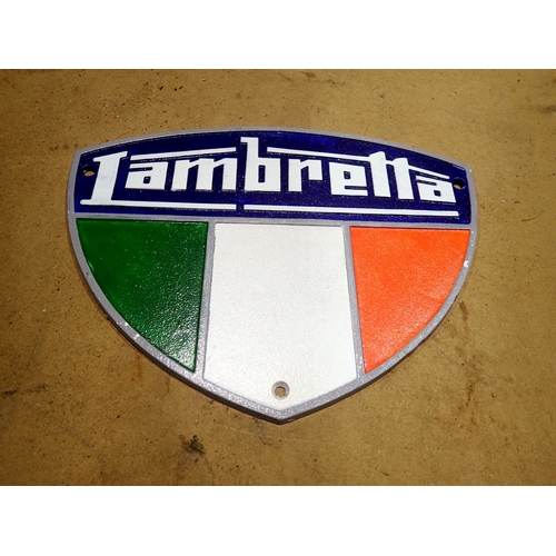 1062 - Cast iron Lambretta wall plaque. UK P&P Group 2 (£24+VAT for the first lot and £5+VAT for subsequent... 