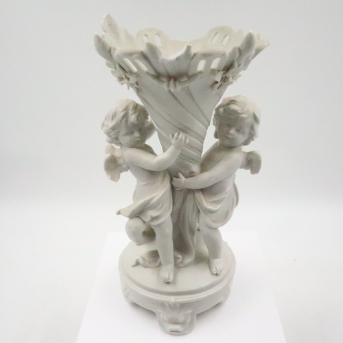 208 - Parianware cupid vase with damages, H: 28 cm. UK P&P Group 3 (£35+VAT for the first lot and £10+VAT ... 
