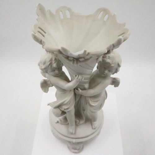 208 - Parianware cupid vase with damages, H: 28 cm. UK P&P Group 3 (£35+VAT for the first lot and £10+VAT ... 