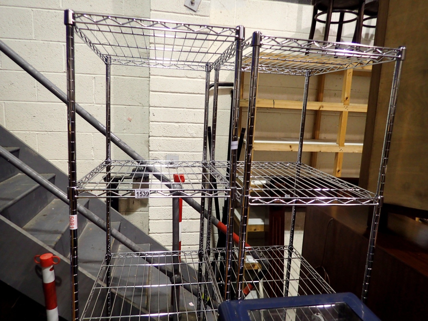 Pair of chrome four shelf racking, H: 178 cm. Not available for in ...