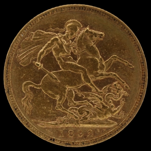 2001 - 1892 full sovereign of queen Victoria, Melbourne mint - grade gVF. UK P&P Group 0 (£7+VAT for the fi... 