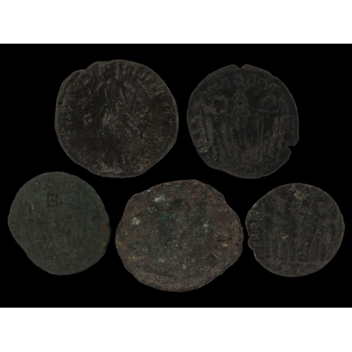 2017 - Five Roman bronze coins to include Valens, Carausius and Constantine - circulated. UK P&P Group 0 (£... 
