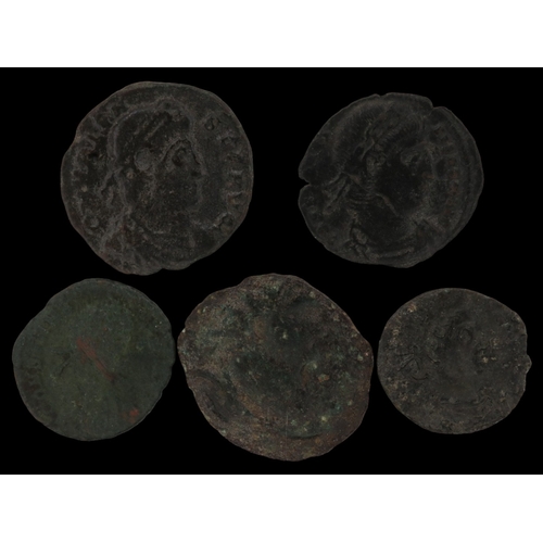2017 - Five Roman bronze coins to include Valens, Carausius and Constantine - circulated. UK P&P Group 0 (£... 