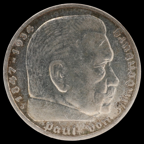 2032 - 1935J Hamburg mint silver 5 Reichsmark of Germany,grade aEF. UK P&P Group 0 (£7+VAT for the first lo... 