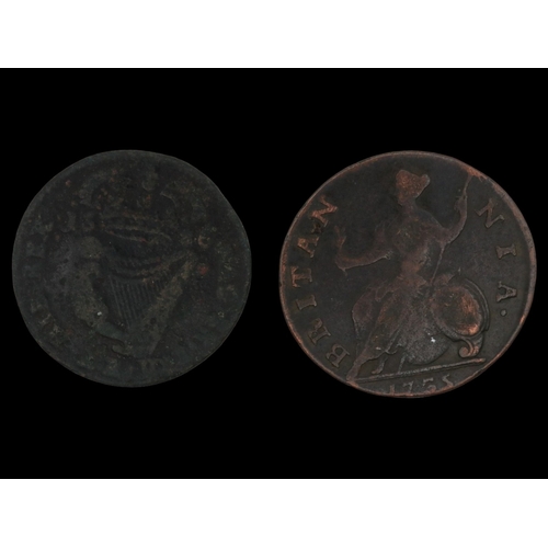 2049 - 1686 halfpenny of James II with 1755 halfpenny of George II - circulated. UK P&P Group 0 (£7+VAT for... 