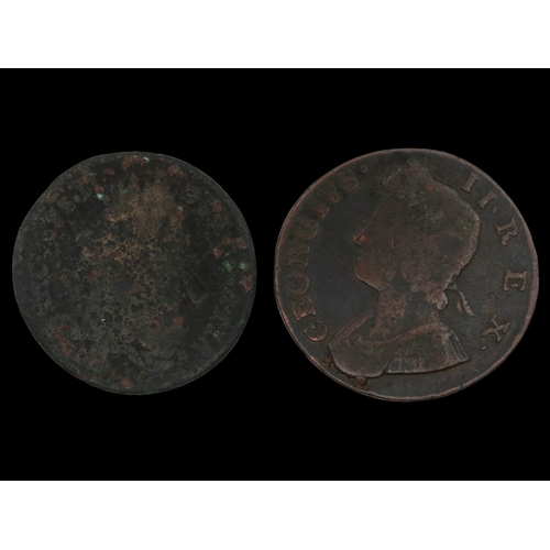 2049 - 1686 halfpenny of James II with 1755 halfpenny of George II - circulated. UK P&P Group 0 (£7+VAT for... 