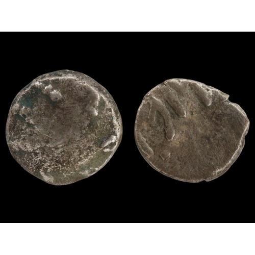 2050 - c400BC two silver Greek obols placed over the eyes of the dead to pay the ferryman - grade gF. UK P&... 