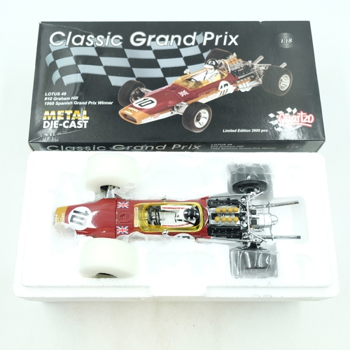 253 - Quartzo 1/18 scale Lotus 49 Gold Leaf, No 10, Graham Hill, 1968 Spanish Grand Prix winner, excellent... 