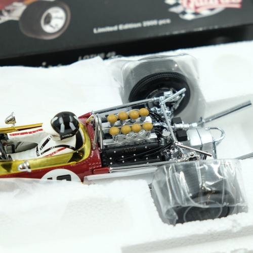 253 - Quartzo 1/18 scale Lotus 49 Gold Leaf, No 10, Graham Hill, 1968 Spanish Grand Prix winner, excellent... 