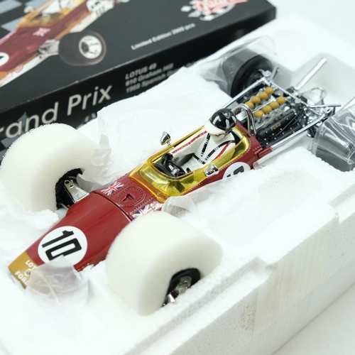 253 - Quartzo 1/18 scale Lotus 49 Gold Leaf, No 10, Graham Hill, 1968 Spanish Grand Prix winner, excellent... 