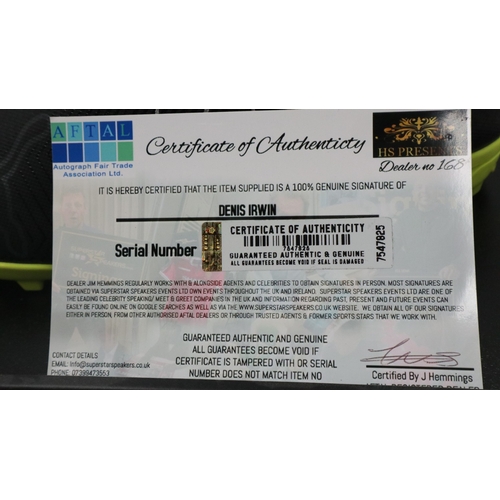 2013 - Dennis Irwin signed Puma boot with Aftal signed CoA. UK P&P Group 2 (£24+VAT for the first lot and £... 