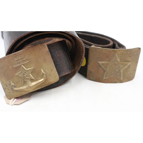 2029 - Two Soviet Russian belts, buckles for general Army and Navy in brass. UK P&P Group 2 (£24+VAT for th... 