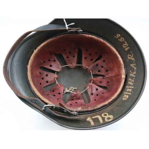 2055 - WWII German Quist 66 M40 Medic Stretcher Bearer's helmet with liner & Chinstrap. Unit and name paint... 