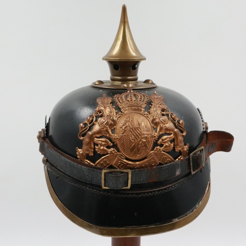 2056 - M1895 Pattern Bavarian Pickelhaube Spiked helmet, with liner, chin strap and cockades. Unit stamped ... 
