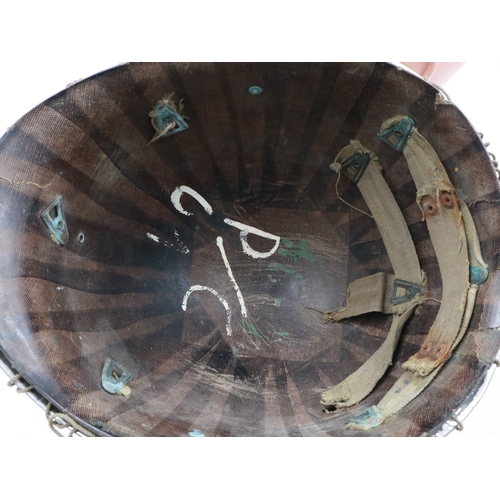 2063 - WWII US M1 front seam swivel bale US Medics helmet with a 1942 Westinghouse Liner, painted with Medi... 