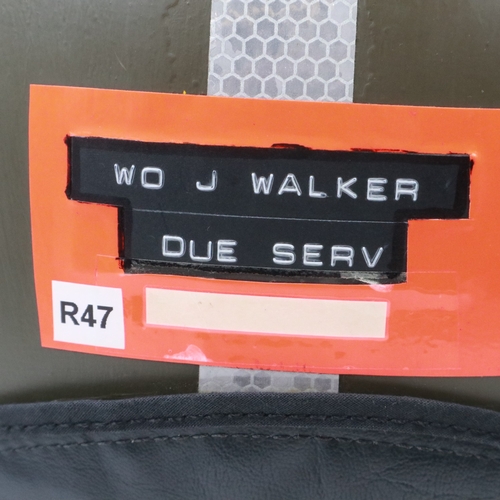 2069 - British RAF MKIV flying helmet with visor, cloth visor cover, lined and fitted with microphone. UK P... 